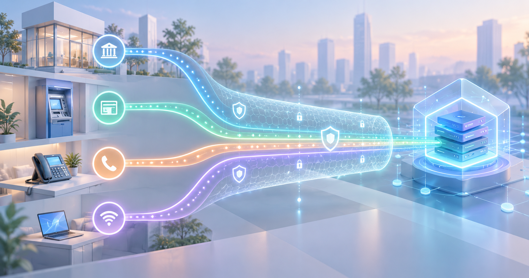 Image that conveys the concept of combining multiple services into one fiber linens and one account.